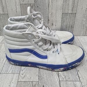 White High-Top Sneakers with Blue Stripe